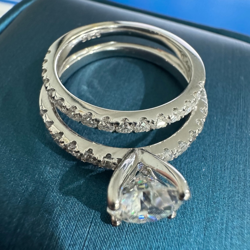 Set of Moissanite engagement ring and wedding band